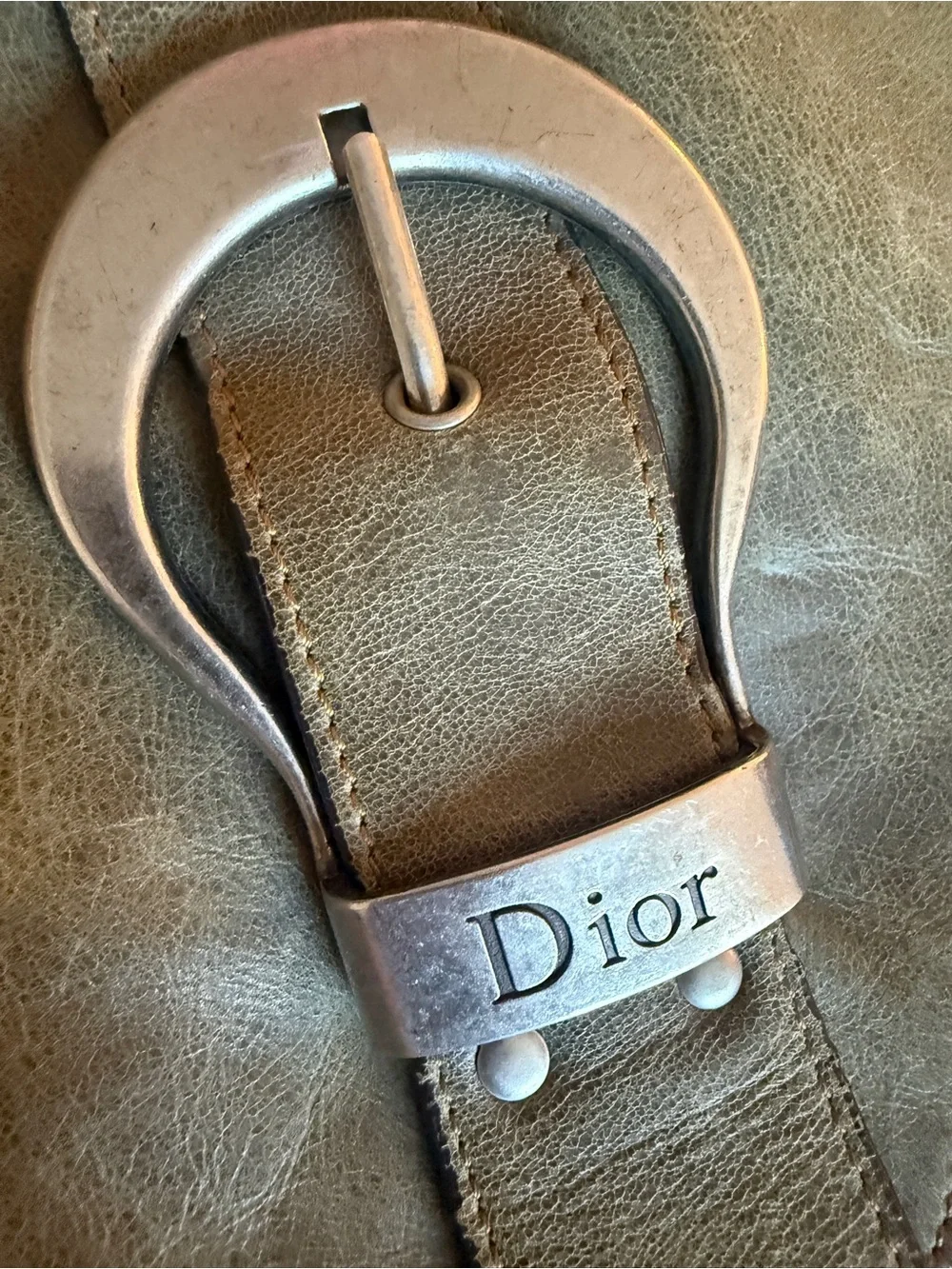 Christian Dior Gaucho Saddle Bag Olive Green Leather Galliano Vintage